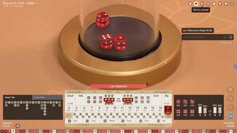 Mega Sic Bo Mega Sic Bo with LIVE Dealer