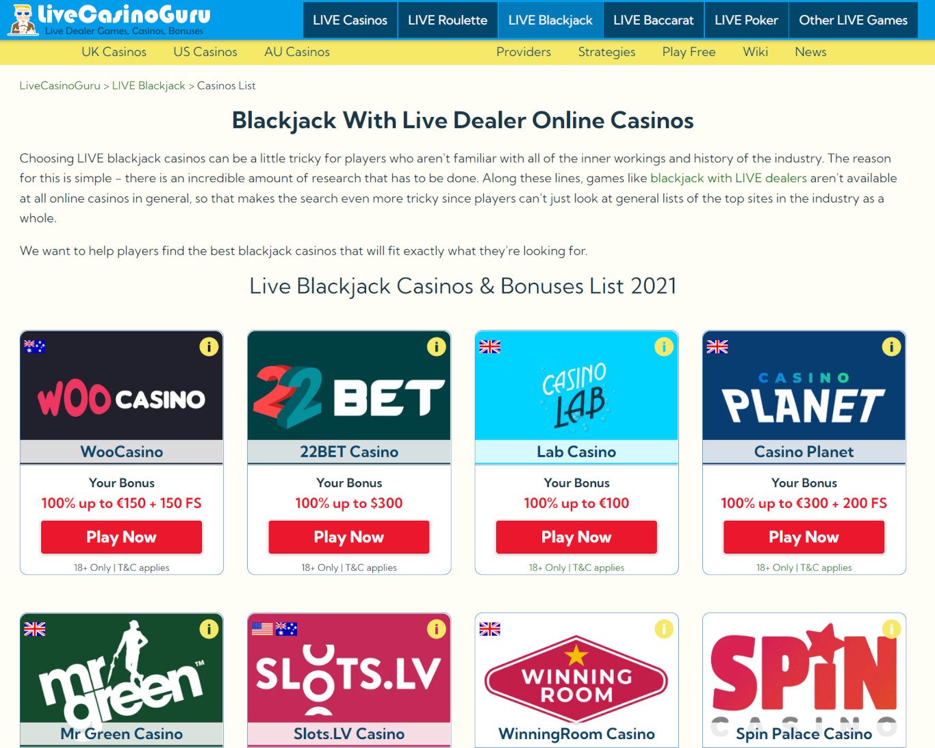 Live Blackjack Casinos List 2023 Reviews by LiveCasinoGuru
