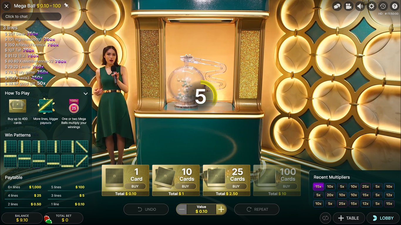 Mega Ball Game with Real Dealer