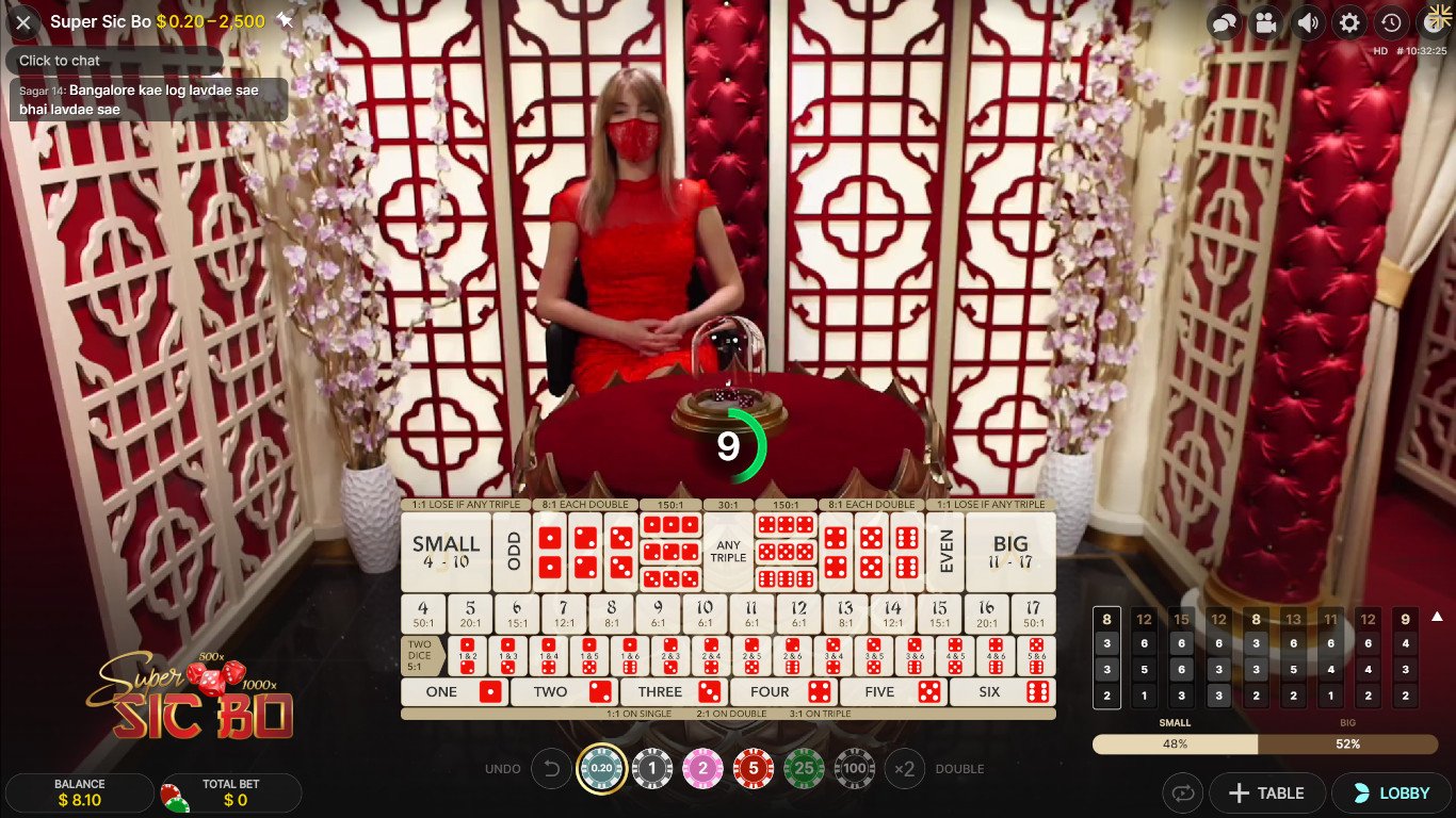 Sic Bo Game Table with Real Dealer